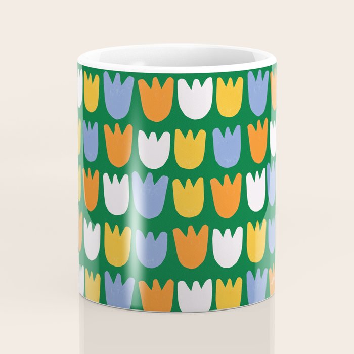 Rows of Tulips in Bloom in Forest Green & Orange Coffee Mug Gallery Image 4