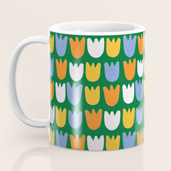 Rows of Tulips in Bloom in Forest Green & Orange Coffee Mug Gallery Image 3