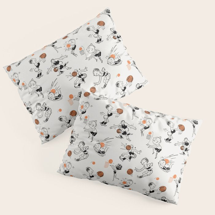 Basketball Fun Comic Illustration Pattern with Balls on Grey Background Pillow Sham Gallery Image 3