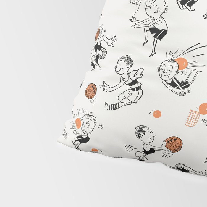 Basketball Fun Comic Illustration Pattern with Balls on Grey Background Pillow Sham Gallery Image 4