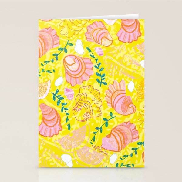Coastal Oysters on the Beach in Lemon Yellow & Peach Stationery Card Gallery Image 2