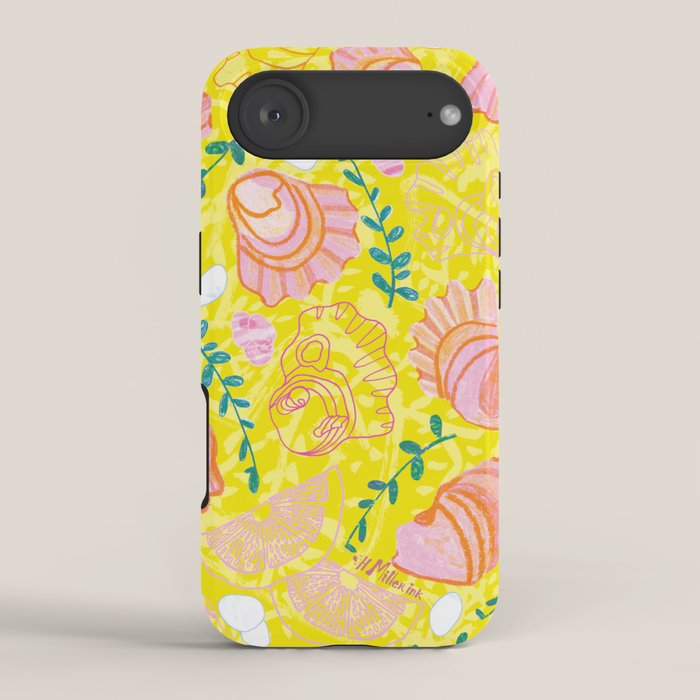 Coastal Oysters on the Beach in Lemon Yellow & Peach iPhone Case Gallery Image 2
