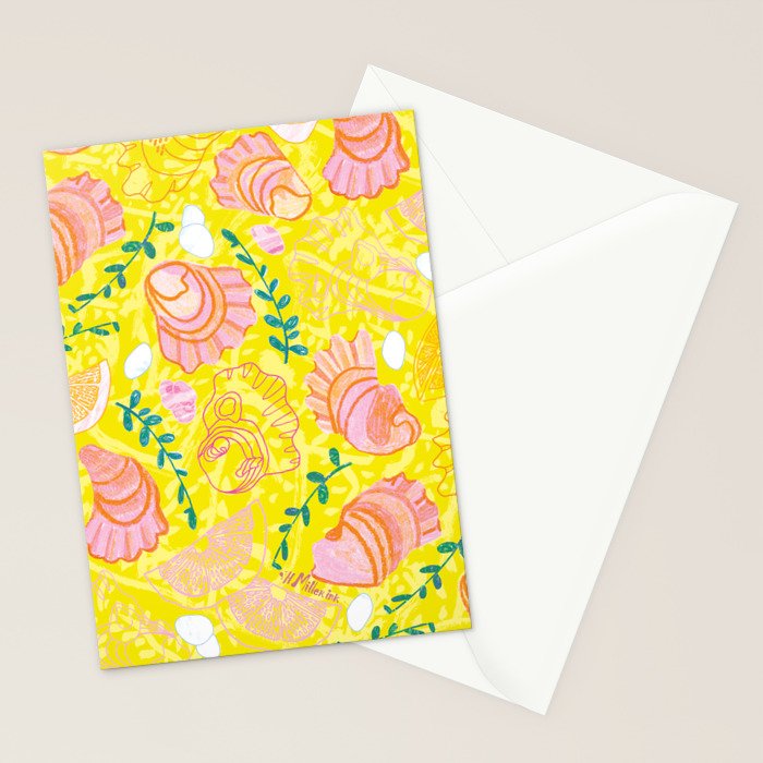 Coastal Oysters on the Beach in Lemon Yellow & Peach Stationery Card Gallery Image 2