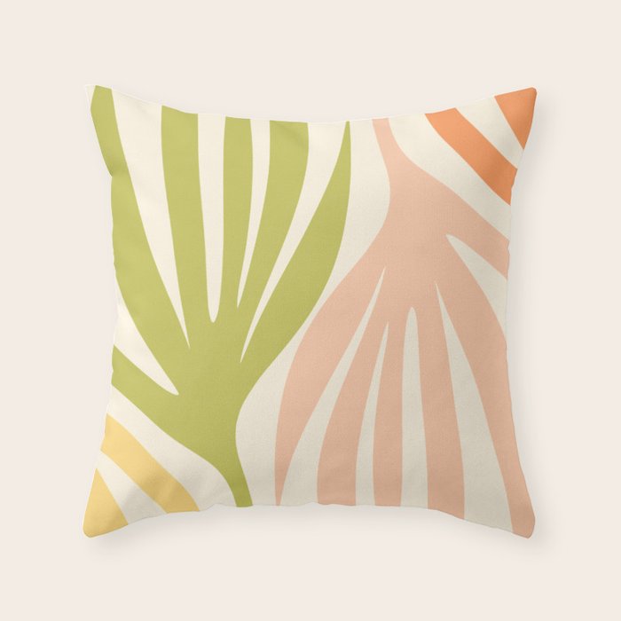 Maldives Abstract Botanical Pattern in Retro Light Green Blush Orange Yellow Cream Throw Pillow Gallery Image 6