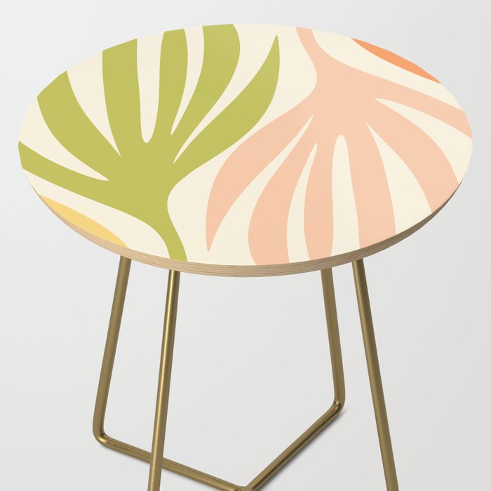Maldives Abstract Botanical Pattern in Retro Light Green Blush Orange Yellow Cream Side Table Gallery Image 2