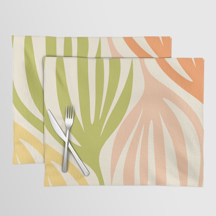 Maldives Abstract Botanical Pattern in Retro Light Green Blush Orange Yellow Cream Placemat Gallery Image 1
