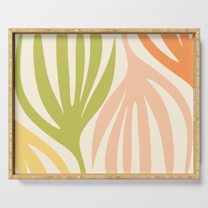Maldives Abstract Botanical Pattern in Retro Light Green Blush Orange Yellow Cream Serving Tray Gallery Image 1
