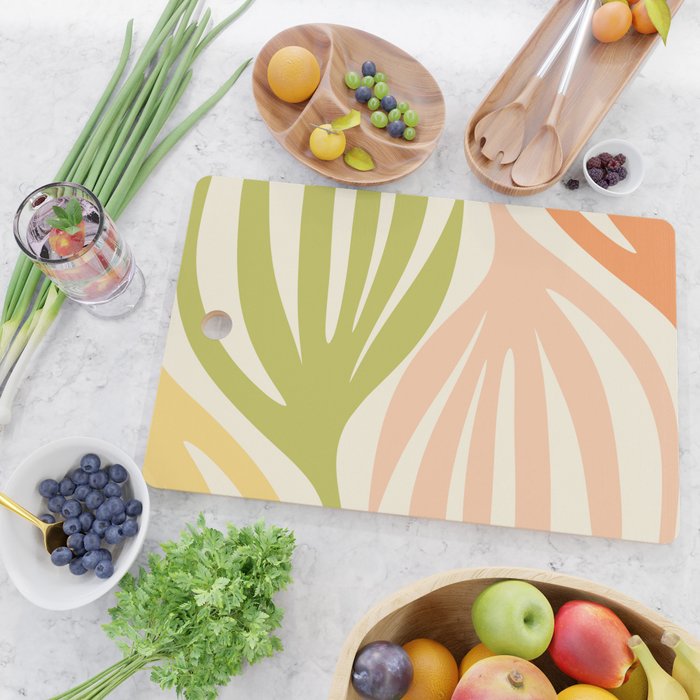 Maldives Abstract Botanical Pattern in Retro Light Green Blush Orange Yellow Cream Cutting Board Gallery Image 2
