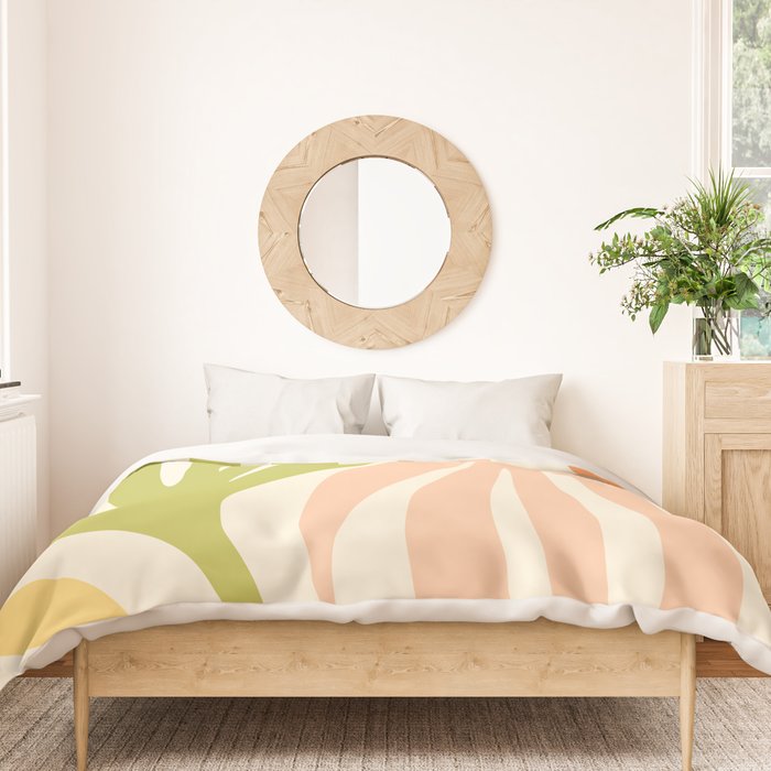 Maldives Abstract Botanical Pattern in Retro Light Green Blush Orange Yellow Cream Duvet Cover Gallery Image 3