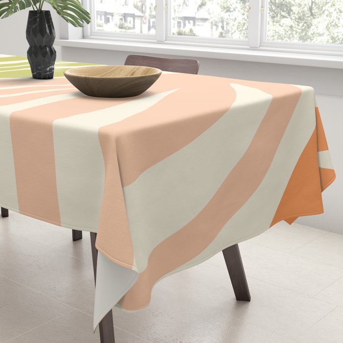 Maldives Abstract Botanical Pattern in Retro Light Green Blush Orange Yellow Cream Tablecloth Gallery Image 3