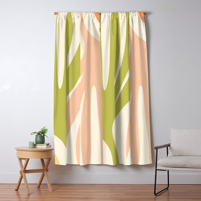 Maldives Abstract Botanical Pattern in Retro Light Green Blush Orange Yellow Cream Window Curtain Gallery Image 5