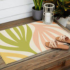 Maldives Abstract Botanical Pattern in Retro Light Green Blush Orange Yellow Cream Outdoor Rug Gallery Image 2