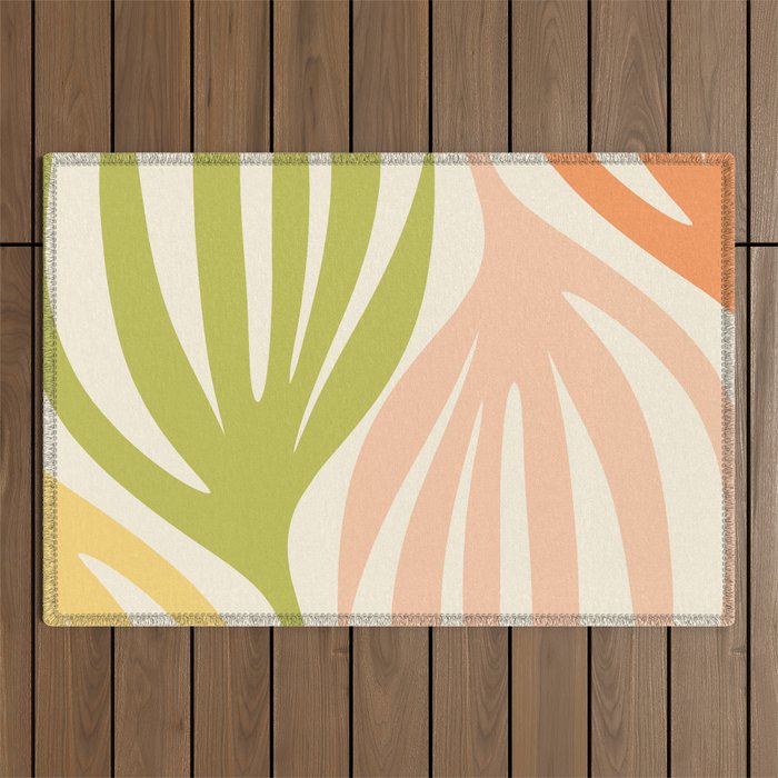 Maldives Abstract Botanical Pattern in Retro Light Green Blush Orange Yellow Cream Outdoor Rug Gallery Image 1