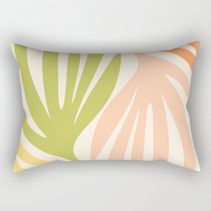 Maldives Abstract Botanical Pattern in Retro Light Green Blush Orange Yellow Cream Rectangular Pillow Gallery Image 1