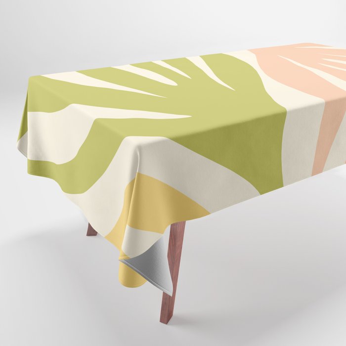 Maldives Abstract Botanical Pattern in Retro Light Green Blush Orange Yellow Cream Tablecloth Gallery Image 1