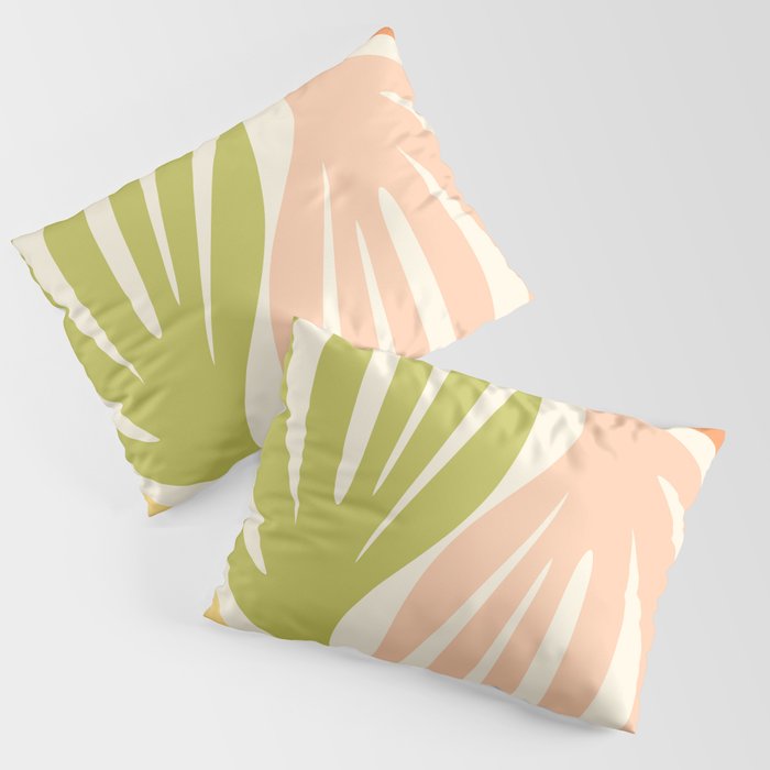 Maldives Abstract Botanical Pattern in Retro Light Green Blush Orange Yellow Cream Pillow Sham Gallery Image 3
