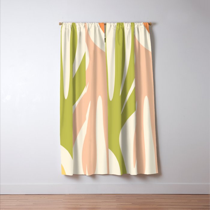 Maldives Abstract Botanical Pattern in Retro Light Green Blush Orange Yellow Cream Window Curtain Gallery Image 3