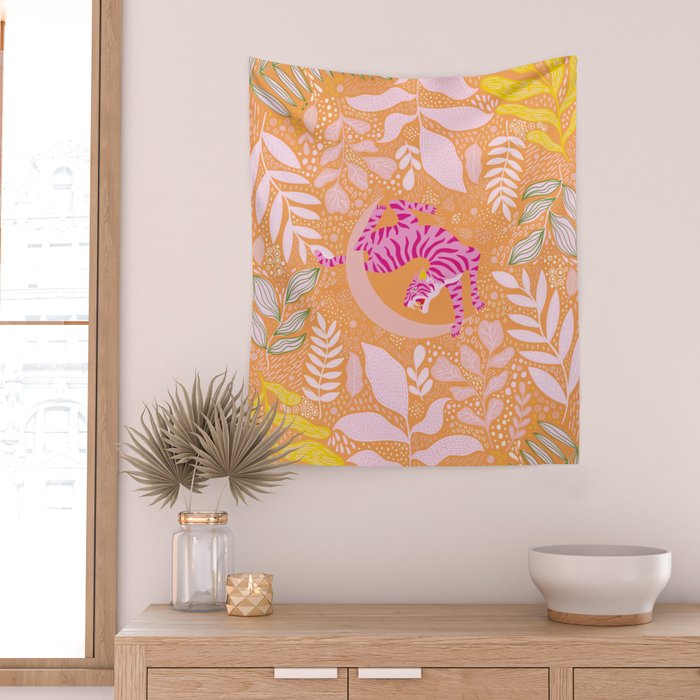 Tiger Moon in Tangerine Wall Tapestry Gallery Image 2