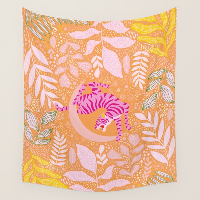 Tiger Moon in Tangerine Wall Tapestry Gallery Image 1