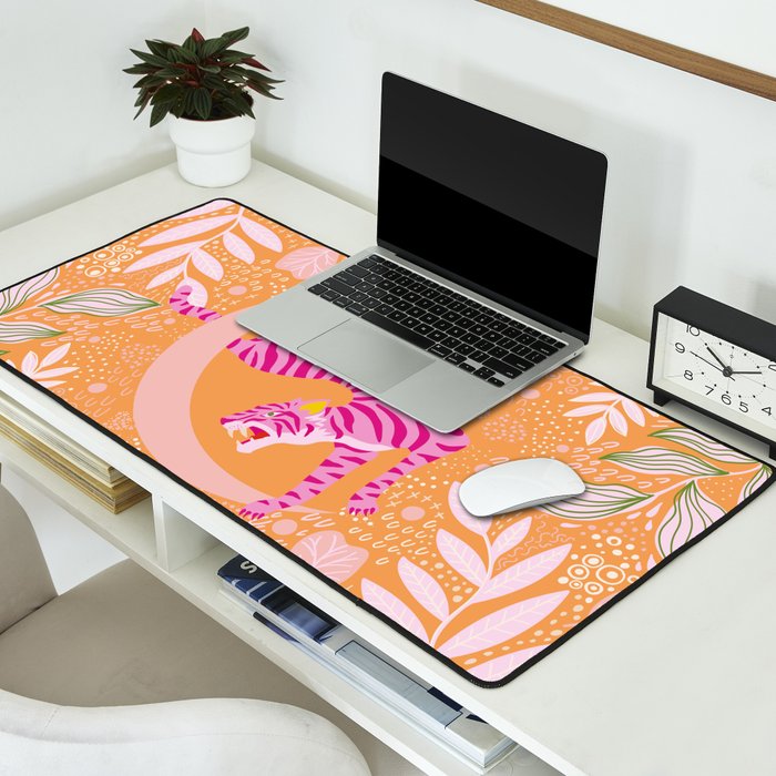 Tiger Moon in Tangerine Desk Mat Gallery Image 2