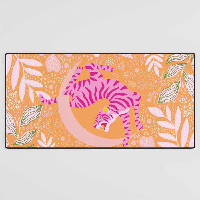 Tiger Moon in Tangerine Desk Mat Gallery Image 3