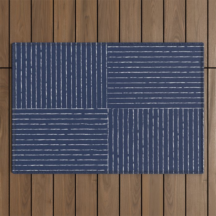 Lines III (Navy) Outdoor Rug Gallery Image 1