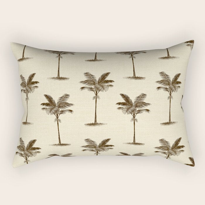Etched Palm Trees on Vintage Linen Rectangular Pillow Gallery Image 1
