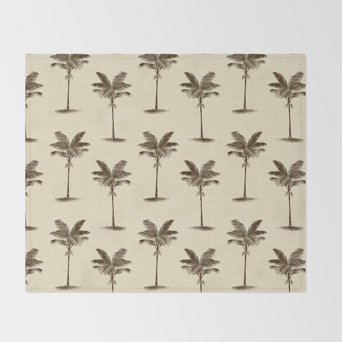 Etched Palm Trees on Vintage Linen Throw Blanket Gallery Image 2