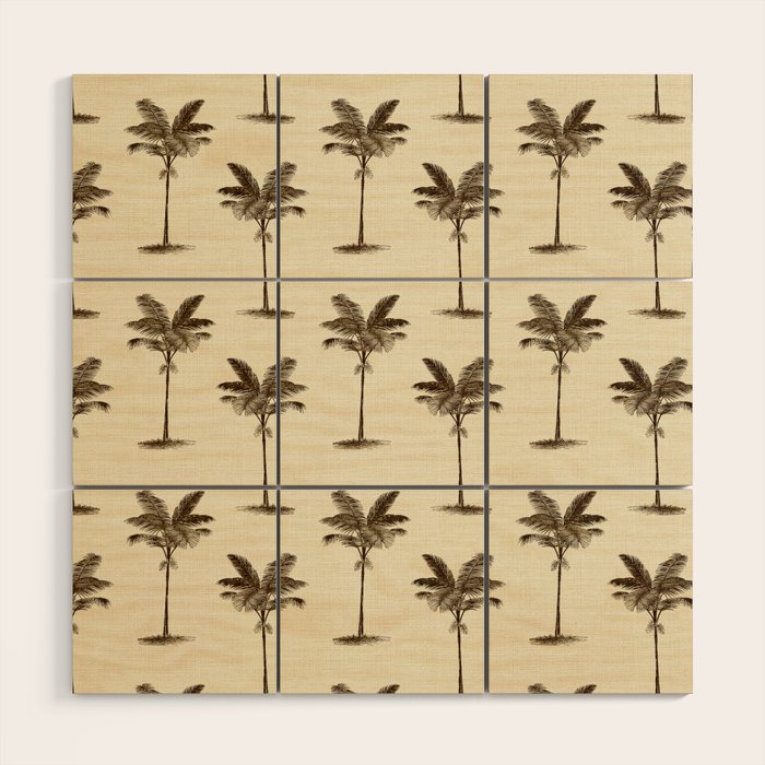 Etched Palm Trees on Vintage Linen Wood Wall Art Gallery Image 1