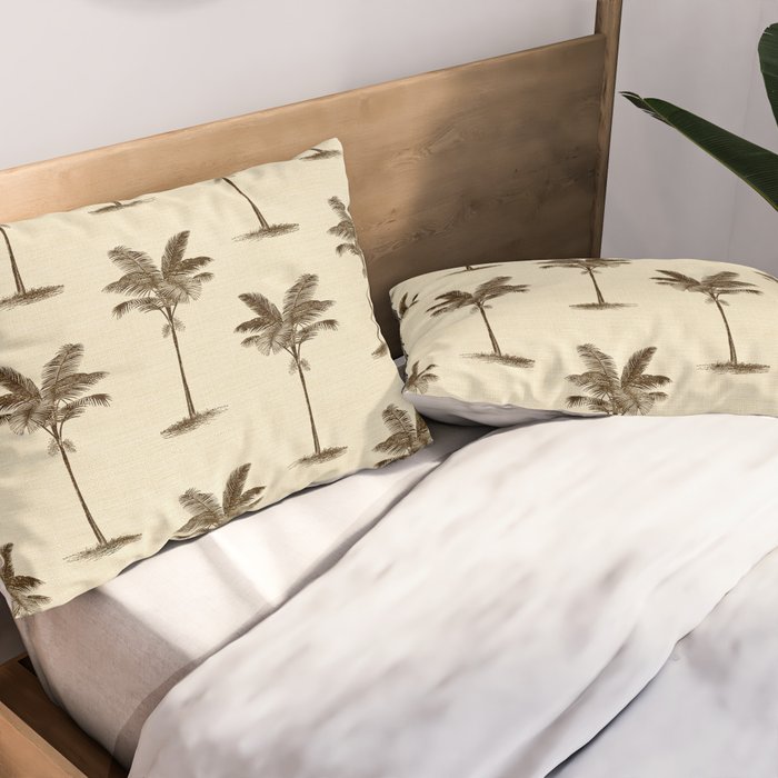 Etched Palm Trees on Vintage Linen Pillow Sham Gallery Image 2
