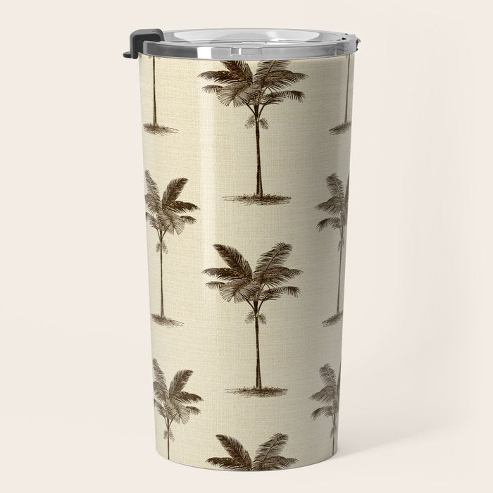Etched Palm Trees on Vintage Linen Travel Mug Gallery Image 3