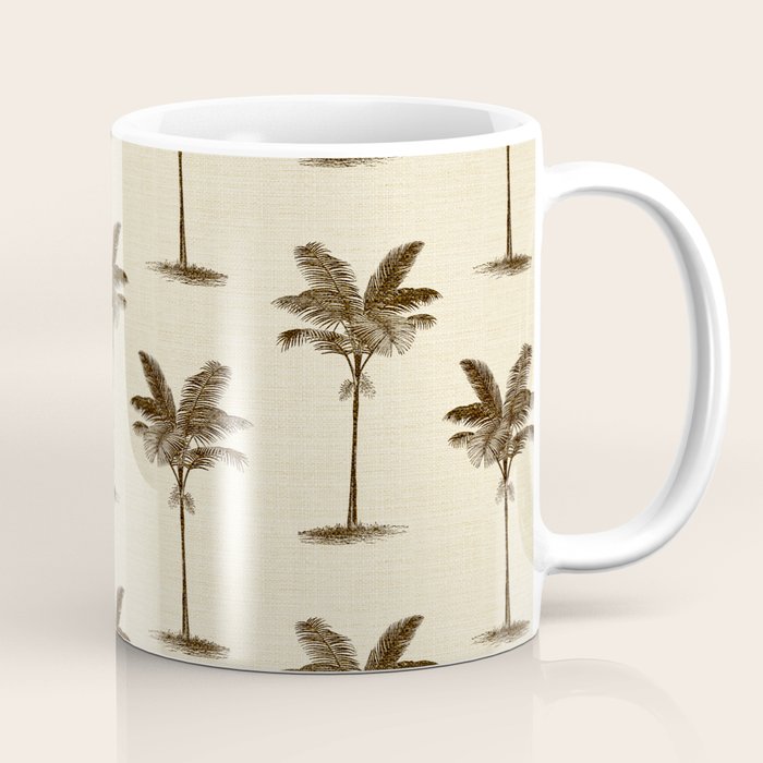 Etched Palm Trees on Vintage Linen Coffee Mug Gallery Image 1