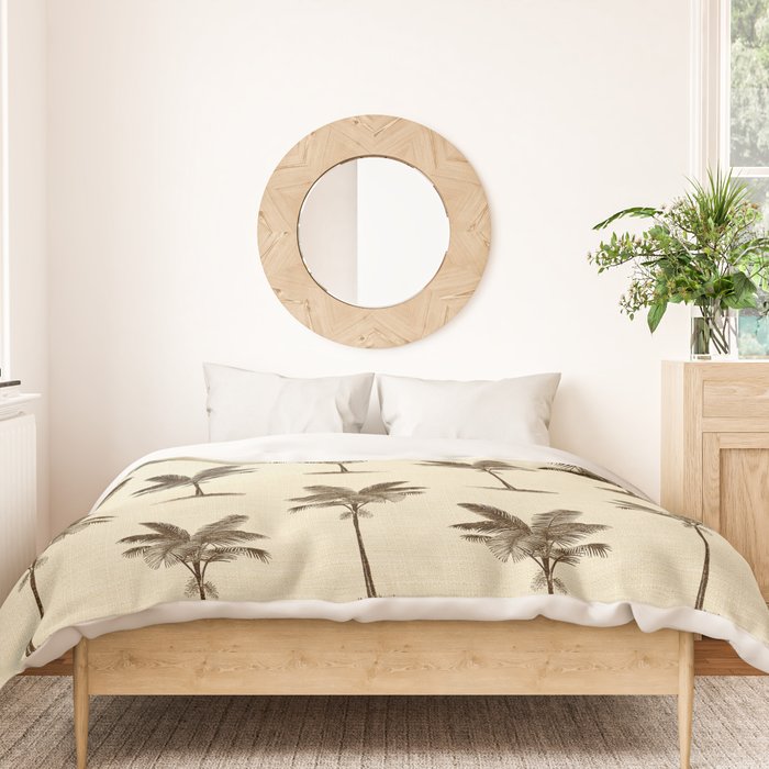 Etched Palm Trees on Vintage Linen Duvet Cover Gallery Image 3