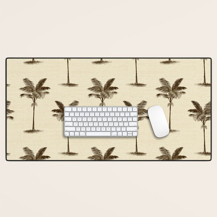 Etched Palm Trees on Vintage Linen Desk Mat Gallery Image 1