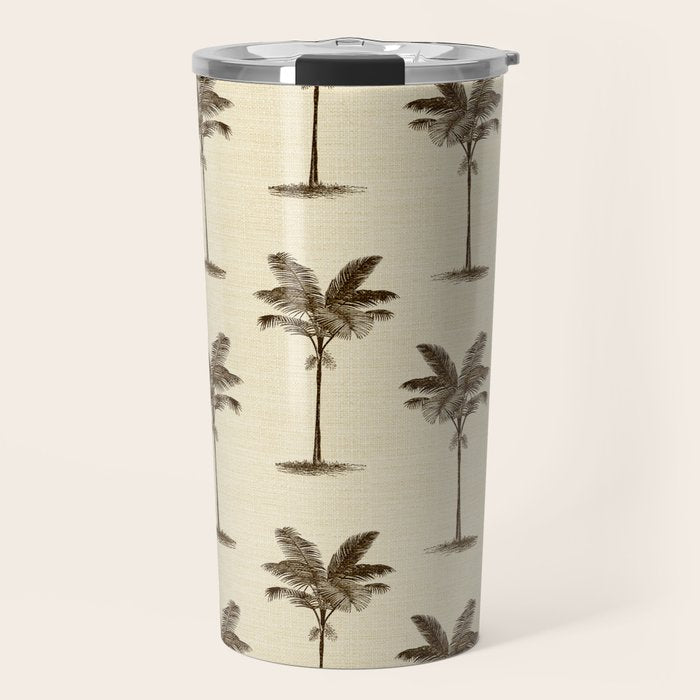 Etched Palm Trees on Vintage Linen Travel Mug Gallery Image 1