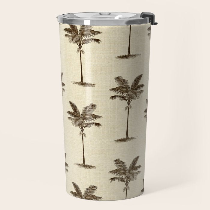 Etched Palm Trees on Vintage Linen Travel Mug Gallery Image 2