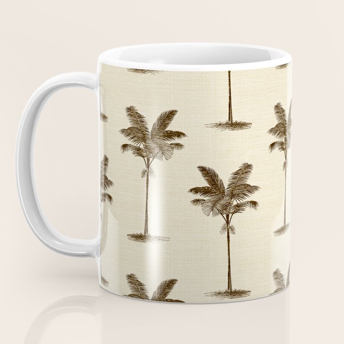 Etched Palm Trees on Vintage Linen Coffee Mug Gallery Image 3