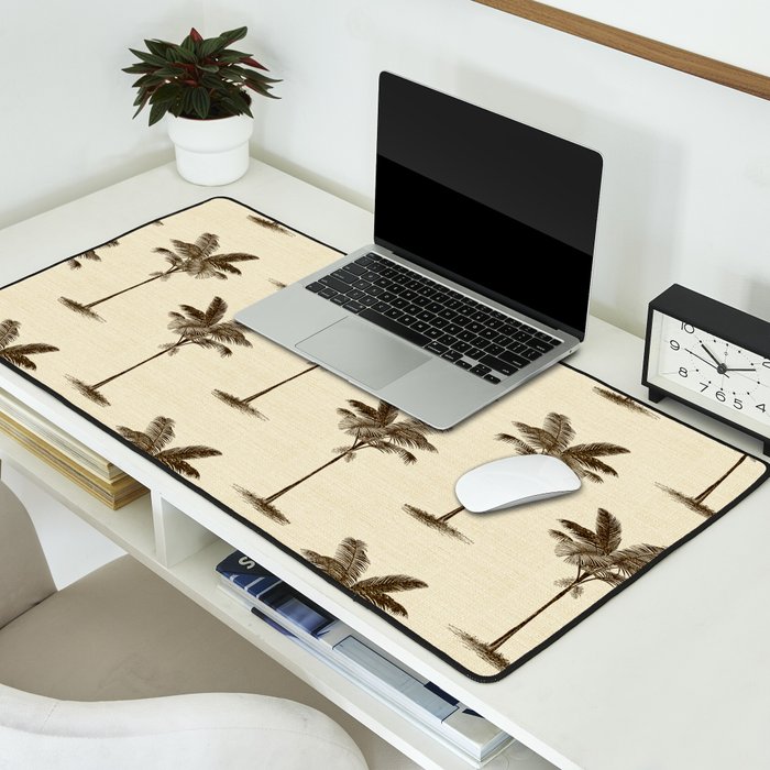 Etched Palm Trees on Vintage Linen Desk Mat Gallery Image 2