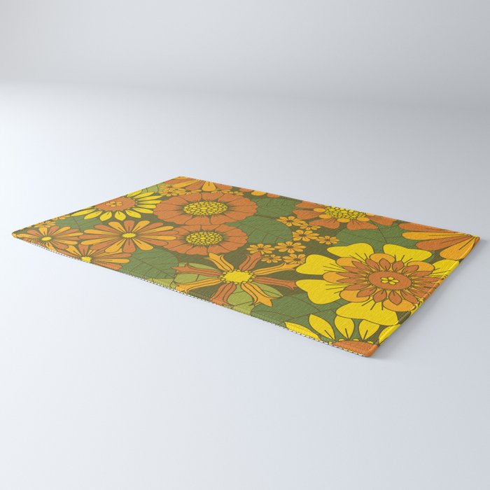Orange, Brown, Yellow and Green Retro Daisy Pattern Rug Gallery Image 3