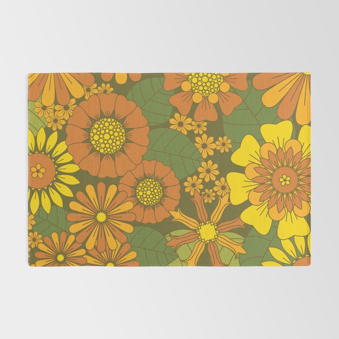 Orange, Brown, Yellow and Green Retro Daisy Pattern Rug Gallery Image 2