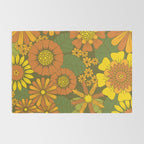 Orange, Brown, Yellow and Green Retro Daisy Pattern Rug Gallery Image 2