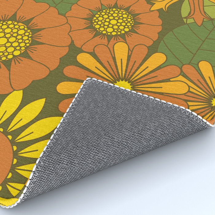 Orange, Brown, Yellow and Green Retro Daisy Pattern Rug Gallery Image 4