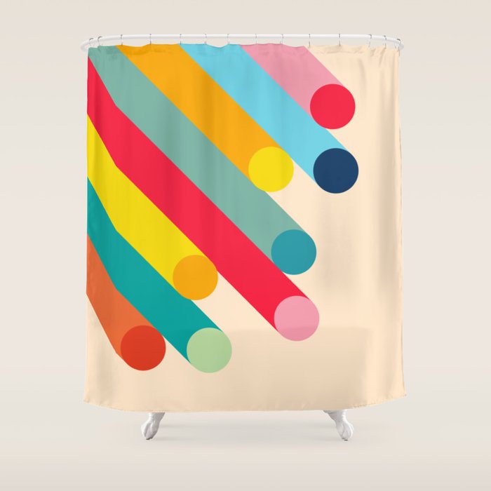 Retro Mid Century Beams | Bauhaus Geometric Pattern Shower Curtain Gallery Image 1