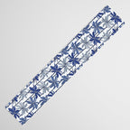 Retro Palm Springs vibes // white background highball indigo electric and pastel blue palm trees oxford navy blue lines Table Runner Gallery Image 3