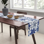 Retro Palm Springs vibes // white background highball indigo electric and pastel blue palm trees oxford navy blue lines Table Runner Gallery Image 2