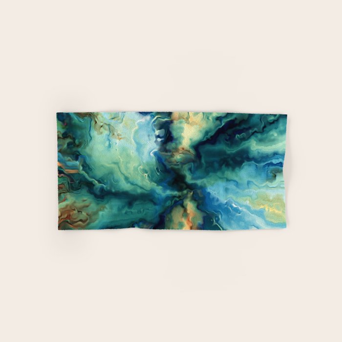 Marbled Ocean Abstract, Navy, Blue, Teal, Green Hand & Bath Towel Gallery Image 1
