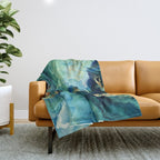 Marbled Ocean Abstract, Navy, Blue, Teal, Green Throw Blanket Gallery Image 1