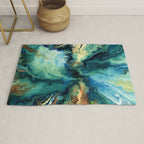 Marbled Ocean Abstract, Navy, Blue, Teal, Green Rug Gallery Image 1