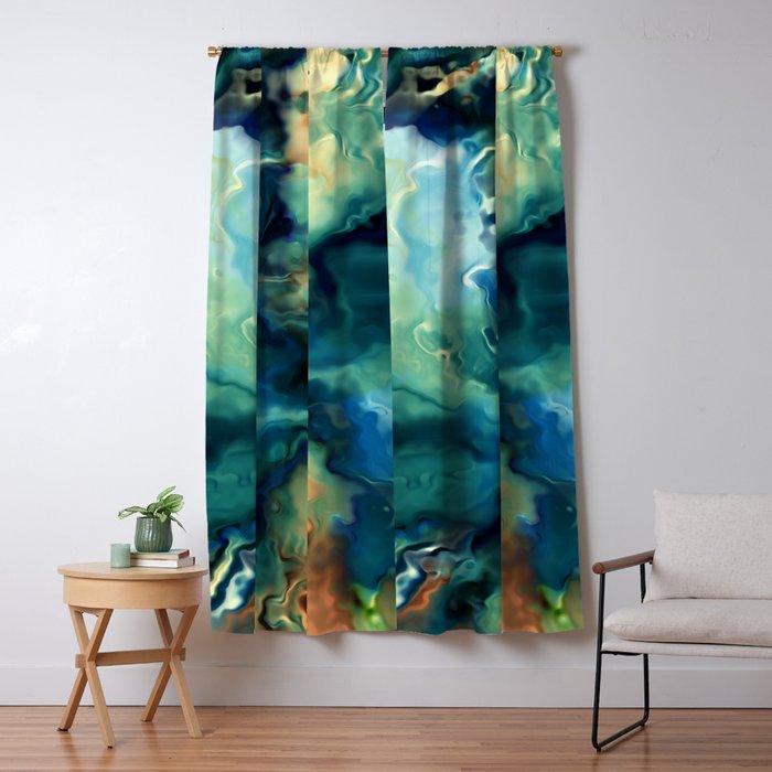 Marbled Ocean Abstract, Navy, Blue, Teal, Green Window Curtain Gallery Image 1