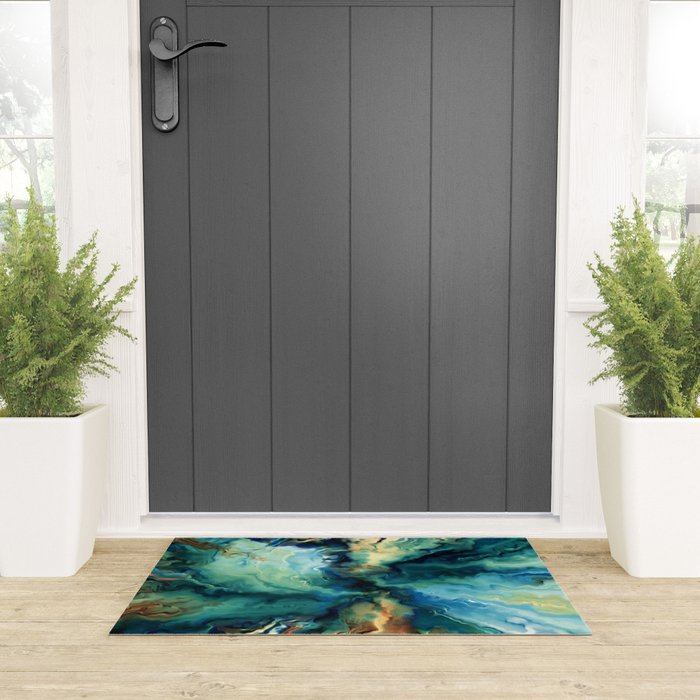 Marbled Ocean Abstract, Navy, Blue, Teal, Green Welcome Mat Gallery Image 3